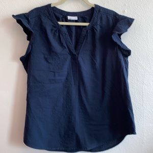 Liz Claiborne Navy Blue V-Neck Ruffle Blouse